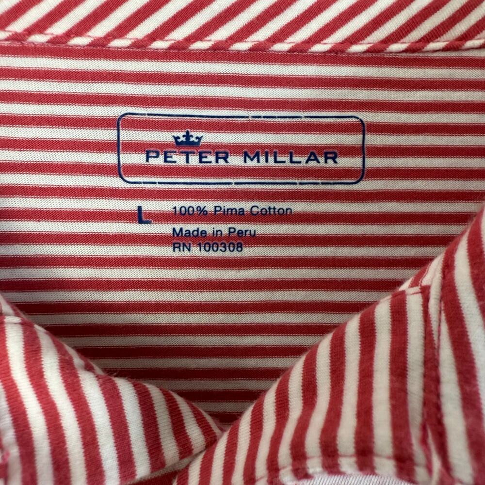 Peter Millar Men's Red & White Striped Pima Cotton Polo Shirt Size L - Picture 3 of 5